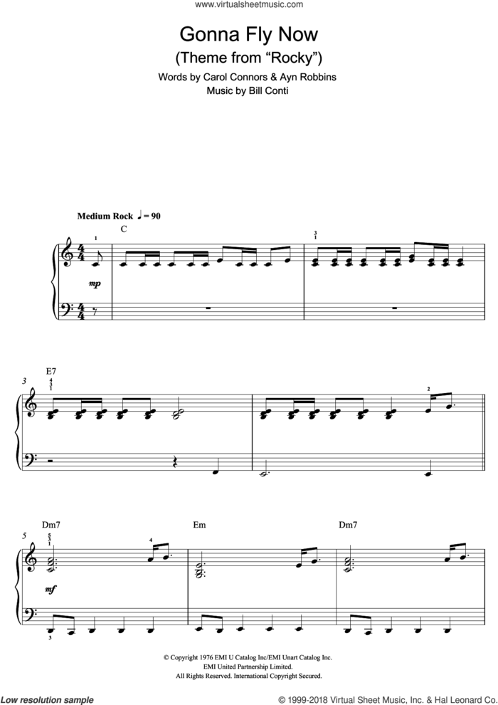 Gonna Fly Now (Theme from Rocky) sheet music for piano solo (beginners) by Bill Conti, beginner piano (beginners)