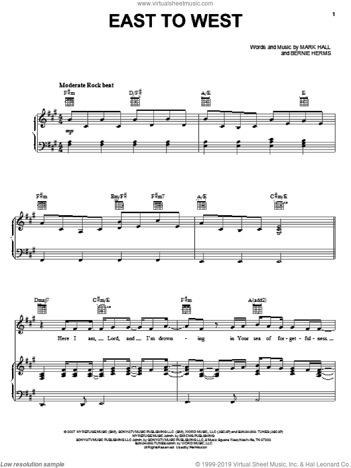 East To West sheet music for voice, piano or guitar by Casting Crowns, Bernie Herms and Mark Hall, intermediate skill level