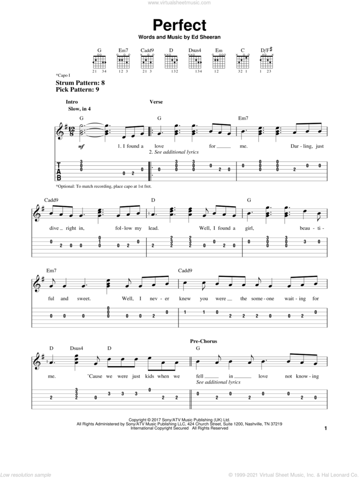 Perfect sheet music for guitar solo (easy tablature) by Ed Sheeran, wedding score, easy guitar (easy tablature)