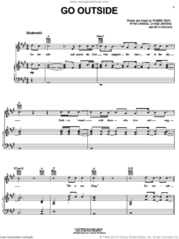 Go Outside sheet music for voice, piano or guitar by Robbie Seay Band, Chase Jenkins, Robbie Seay, Ryan Owens and Seth Woods, intermediate skill level