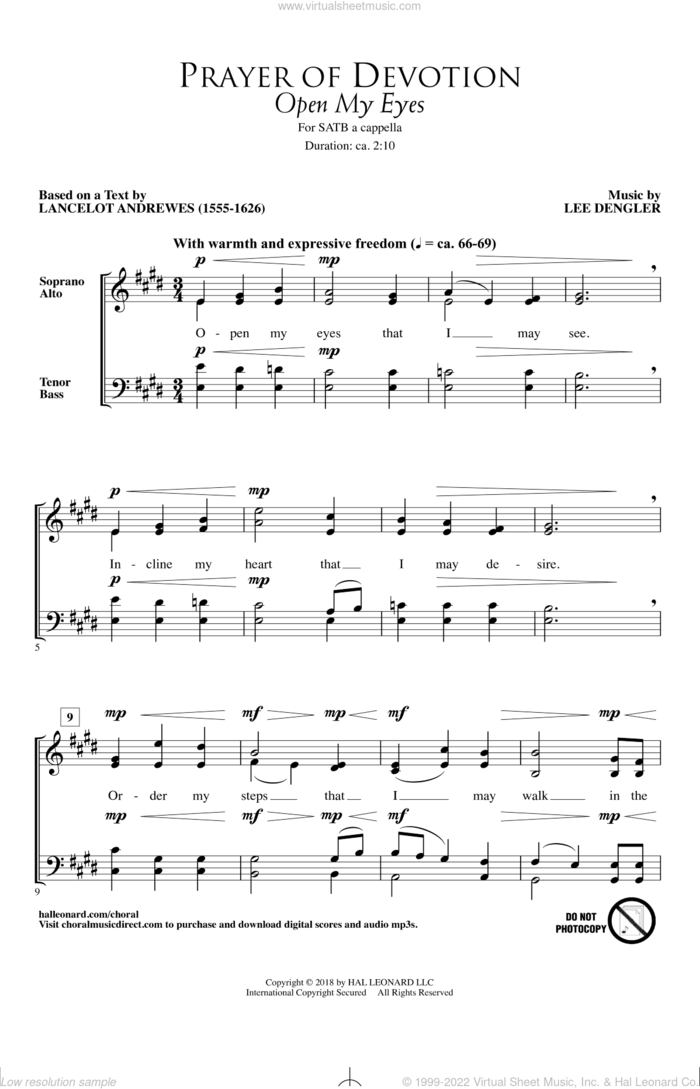 Prayer Of Devotion (Open My Eyes) sheet music for choir (SATB: soprano, alto, tenor, bass) by Lee Dengler and Lancelot Andrewes, intermediate skill level