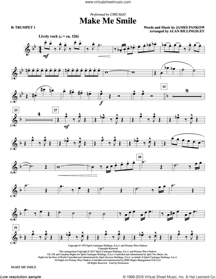 Make Me Smile (complete set of parts) sheet music for orchestra/band by Alan Billingsley, Chicago and James Pankow, intermediate skill level