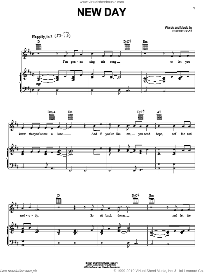 New Day sheet music for voice, piano or guitar by Robbie Seay Band and Robbie Seay, intermediate skill level