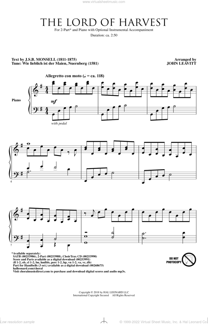 The Lord Of Harvest sheet music for choir (2-Part) by John Leavitt and J.S.B. Monsell, intermediate duet