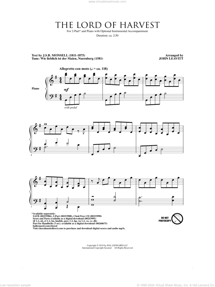 The Lord Of Harvest sheet music for choir (2-Part) by John Leavitt and J.S.B. Monsell, intermediate duet