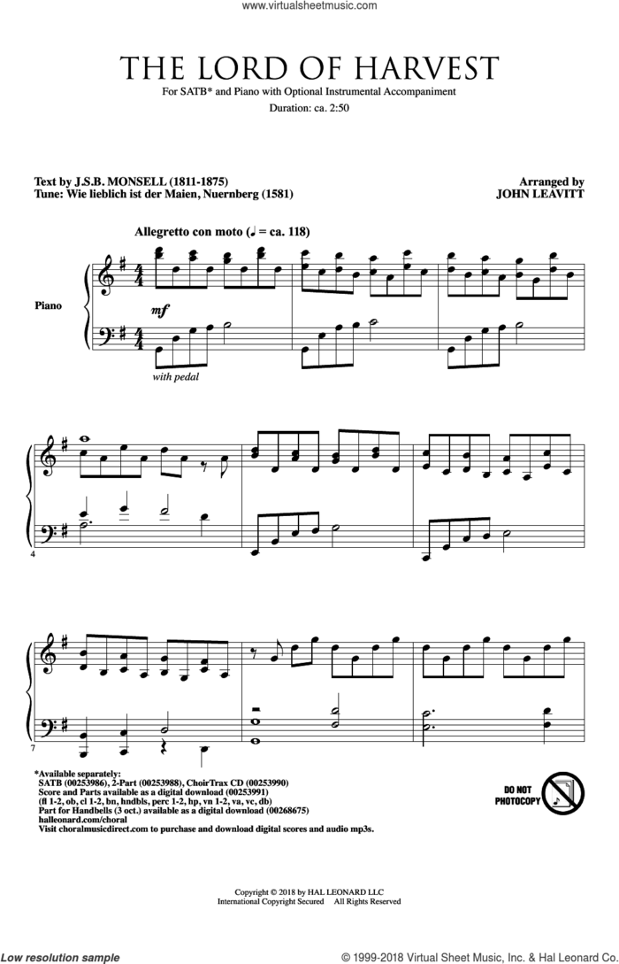 The Lord Of Harvest sheet music for choir (SATB: soprano, alto, tenor, bass) by John Leavitt and J.S.B. Monsell, intermediate skill level