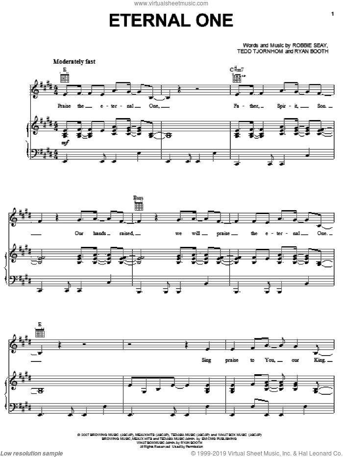 Eternal One sheet music for voice, piano or guitar by Robbie Seay Band, Robbie Seay, Ryan Booth and Tedd Tjornhom, intermediate skill level