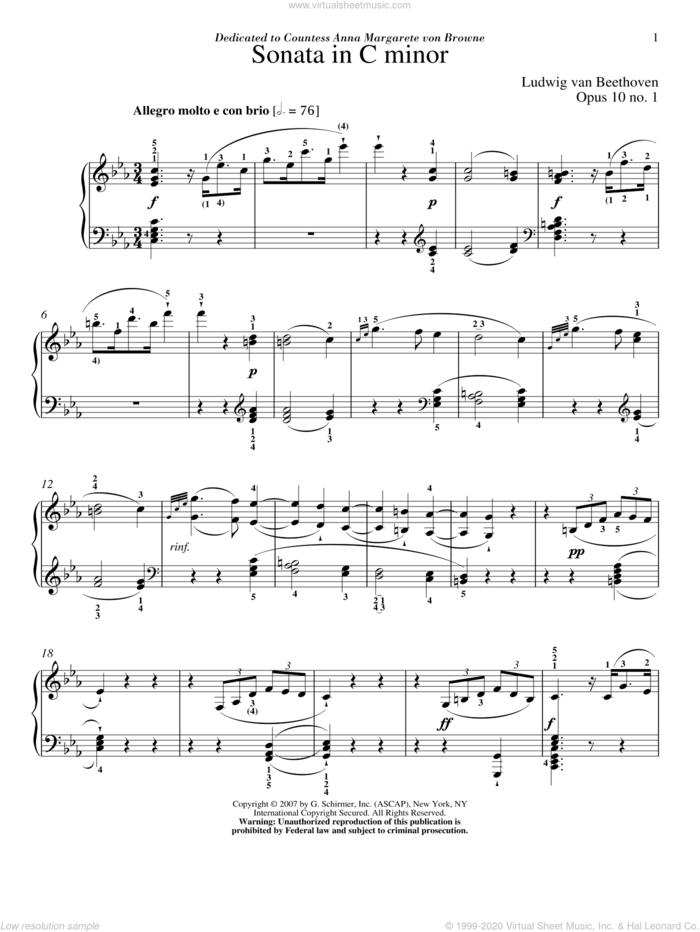Piano Sonata No. 5 In C Minor, Op. 10, No. 1 sheet music for piano solo by Ludwig van Beethoven and Robert Taub, classical score, intermediate skill level