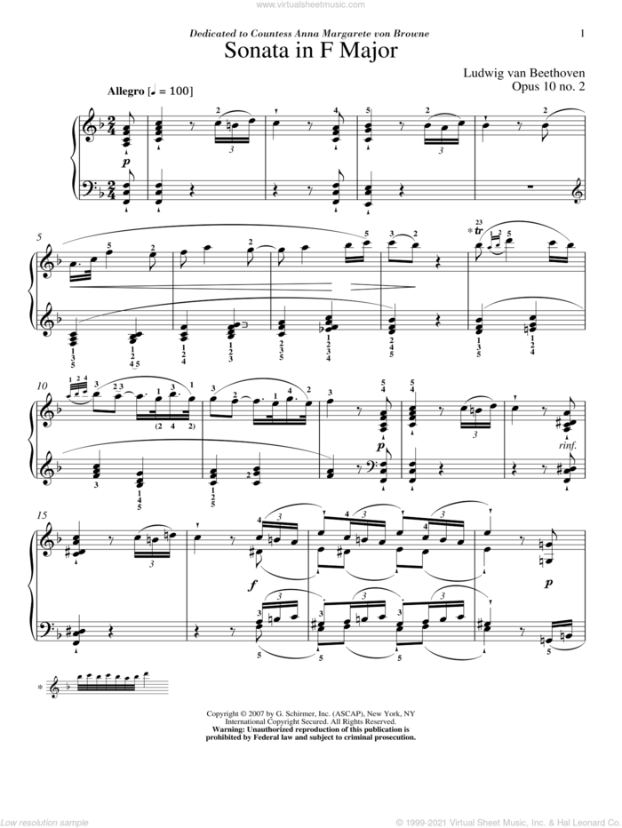 Piano Sonata No. 6 In F Major, Op. 10, No. 2 sheet music for piano solo by Ludwig van Beethoven and Robert Taub, classical score, intermediate skill level
