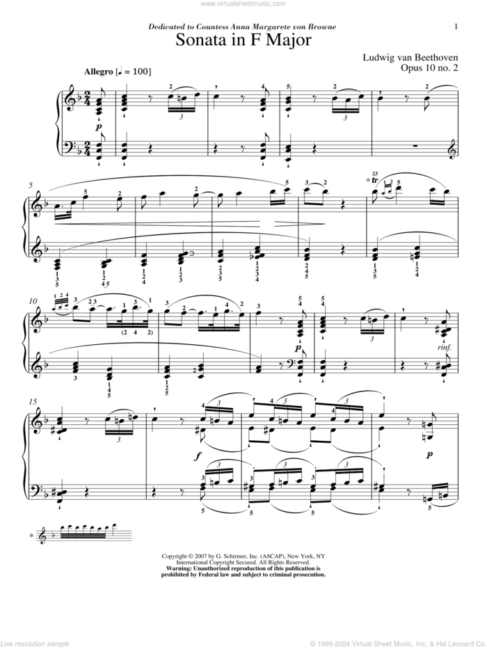 Piano Sonata No. 6 In F Major, Op. 10, No. 2 sheet music for piano solo by Ludwig van Beethoven and Robert Taub, classical score, intermediate skill level