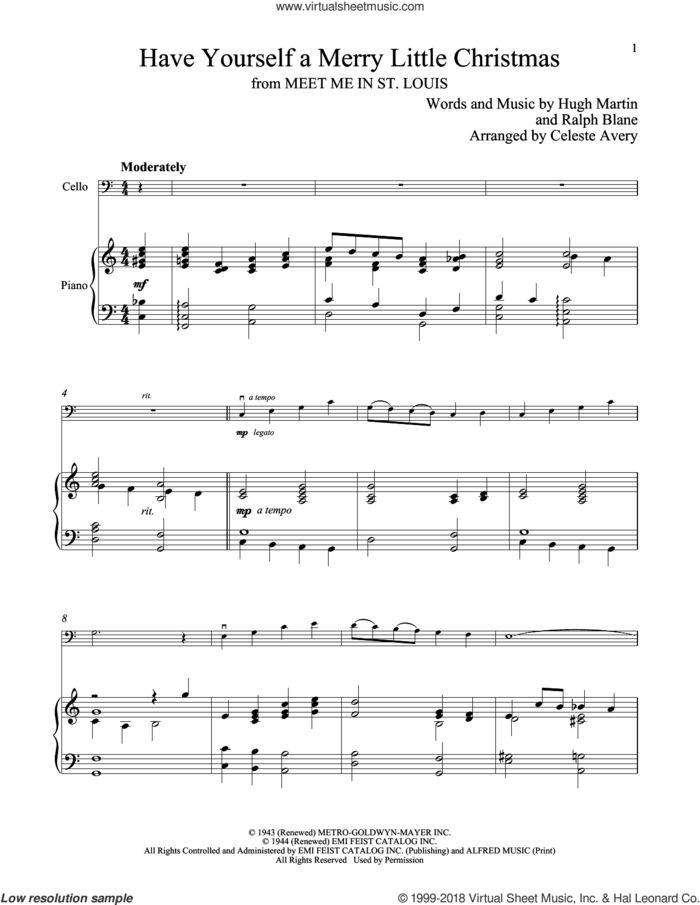 Have Yourself A Merry Little Christmas sheet music for cello and piano by Hugh Martin and Ralph Blane, intermediate skill level