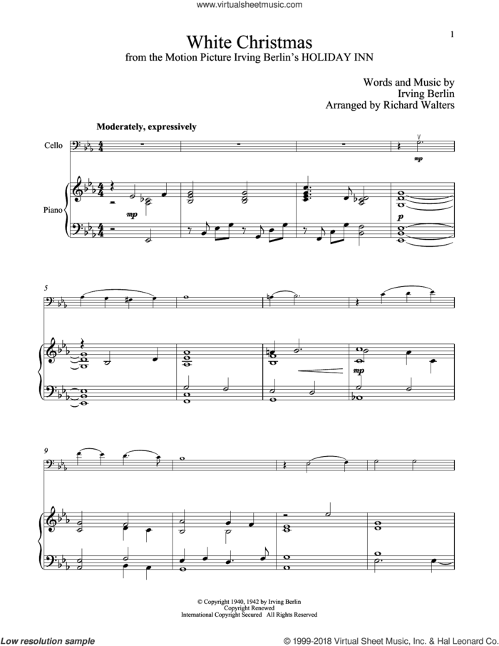 White Christmas sheet music for cello and piano by Irving Berlin, intermediate skill level