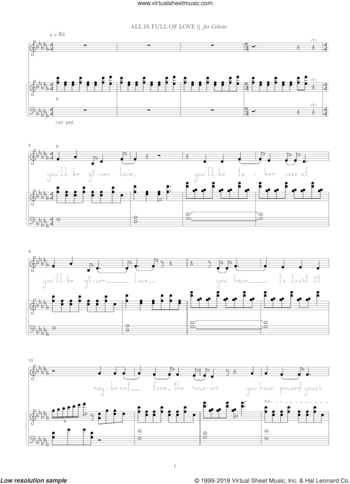 All Is Full Of Love sheet music for organ by Bjork Gudmundsdottir, intermediate skill level