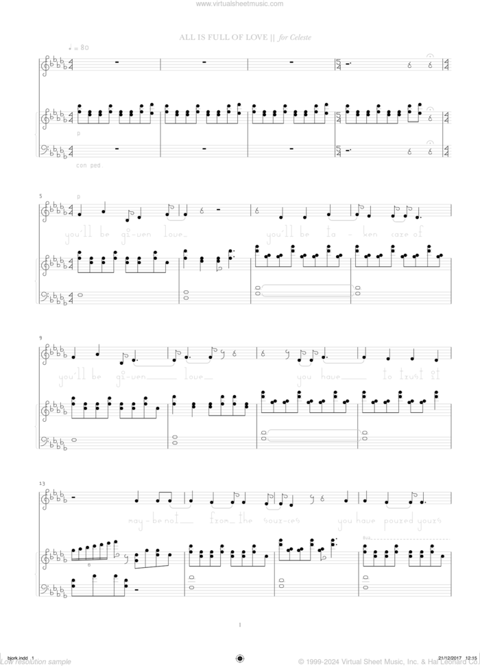 All Is Full Of Love sheet music for voice and piano by Bjork Gudmundsdottir, intermediate skill level