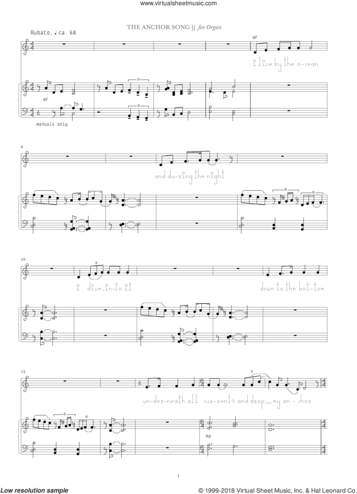 The Anchor Song sheet music for organ by Bjork Gudmundsdottir, intermediate skill level