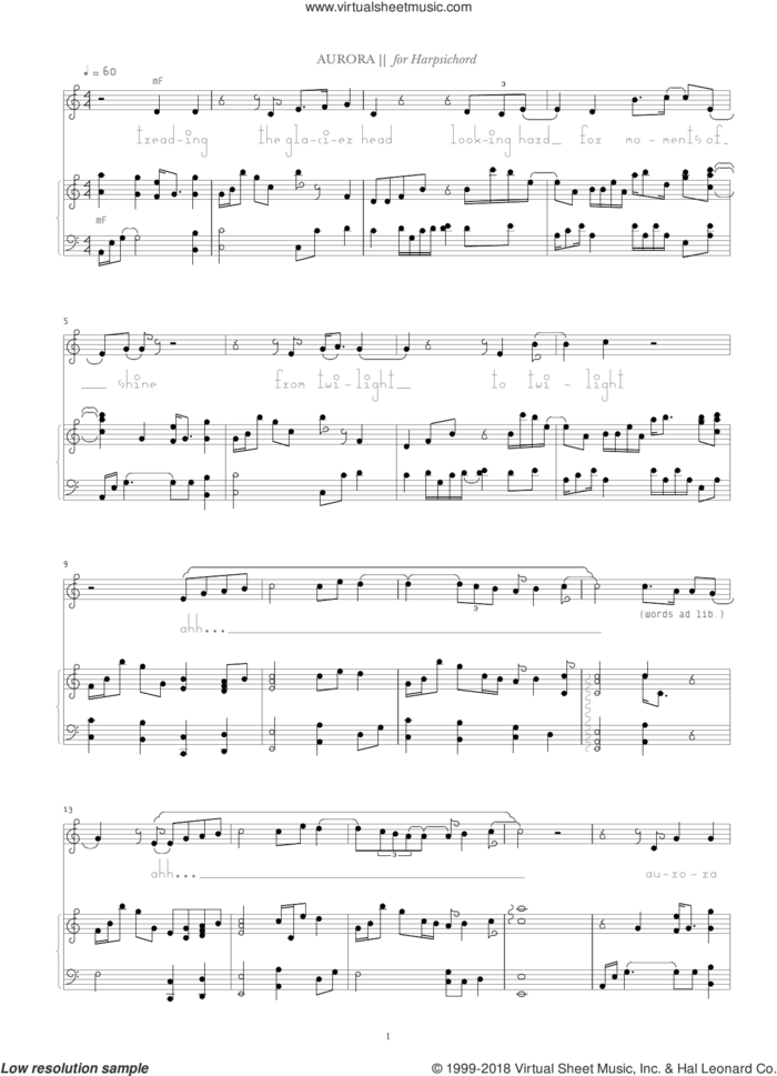Aurora sheet music for voice, piano or guitar by Bjork Gudmundsdottir, intermediate skill level