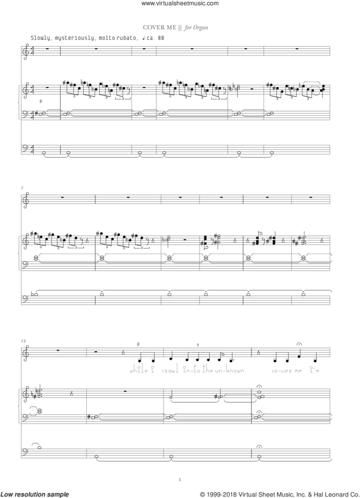 Cover Me sheet music for organ by Bjork Gudmundsdottir, intermediate skill level