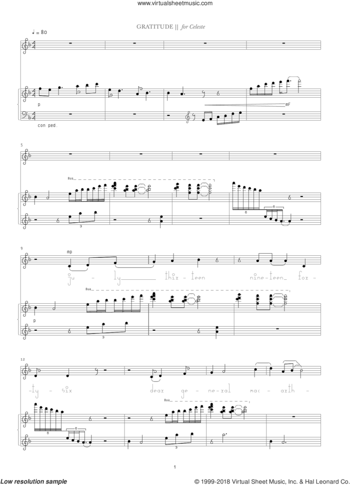 Gratitude sheet music for organ by Bjork Gudmundsdottir, intermediate skill level