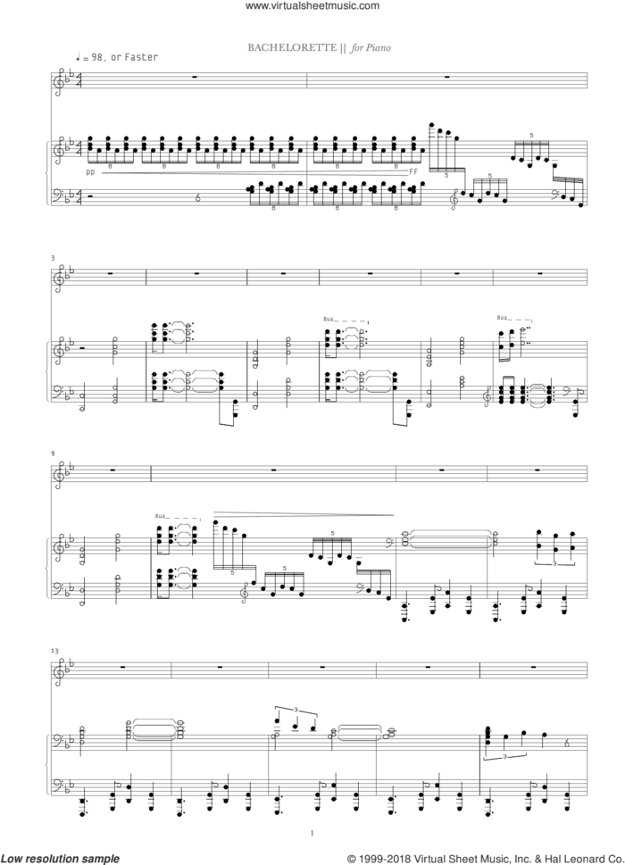 Bachelorette sheet music for voice and piano by Bjork Gudmundsdottir and Sigurjon Sigurdsson, intermediate skill level