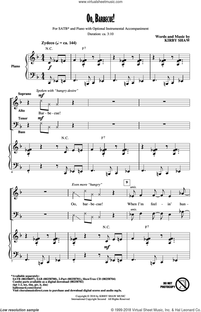 Oo, Barbecue! sheet music for choir (SATB: soprano, alto, tenor, bass) by Kirby Shaw, intermediate skill level