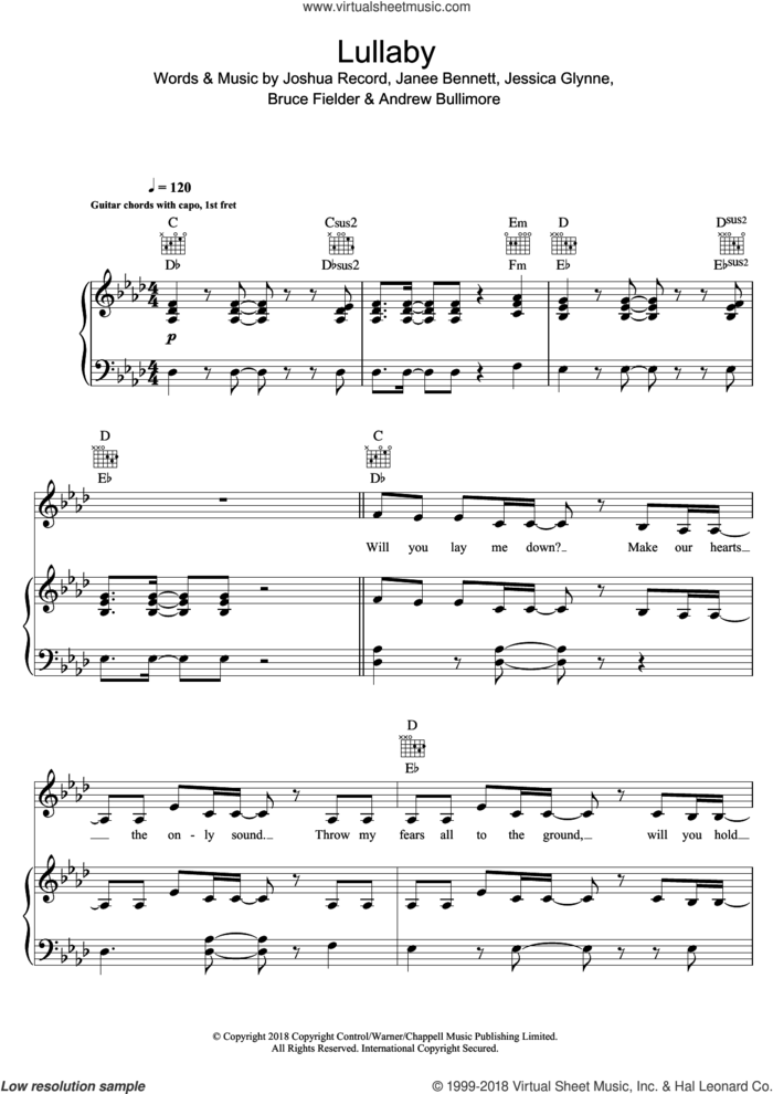 Lullaby (featuring Paloma Faith) sheet music for voice, piano or guitar by Sigala, Paloma Faith, Andrew Bullimore, Bruce Fielder, Janee Bennett, Jessica Glynne and Joshua Record, intermediate skill level