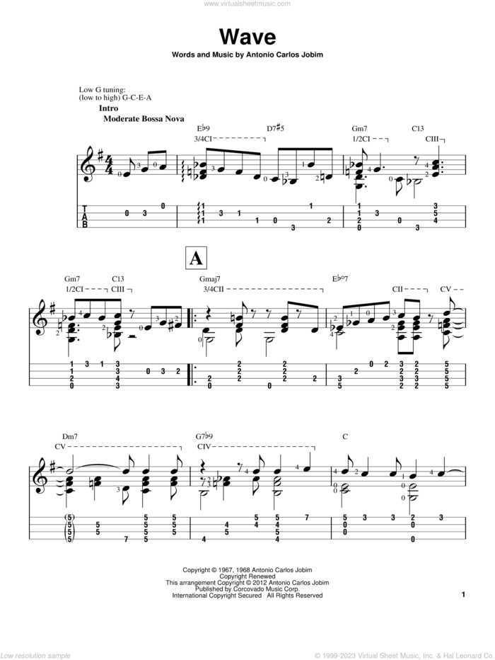 Wave sheet music for ukulele (easy tablature) (ukulele easy tab) by Antonio Carlos Jobim, intermediate skill level