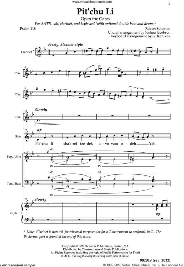 Pit'chu Li Soli sheet music for choir (SATB: soprano, alto, tenor, bass) by Robbie Solomon and Joshua Jacobson, intermediate skill level