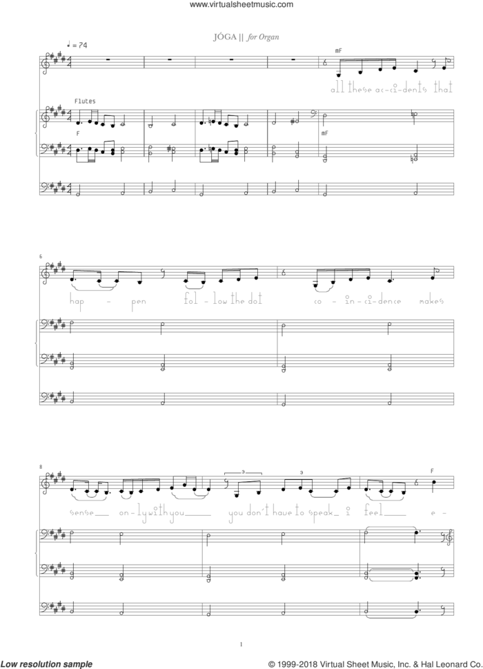 Joga sheet music for organ by Bjork Gudmundsdottir, Gudmunsdottier and Sigurjon Sigurdsson, intermediate skill level
