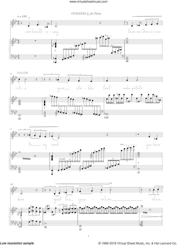 Oceania sheet music for voice and piano by Bjork Gudmundsdottir and Sigurjon Sigurdsson, intermediate skill level