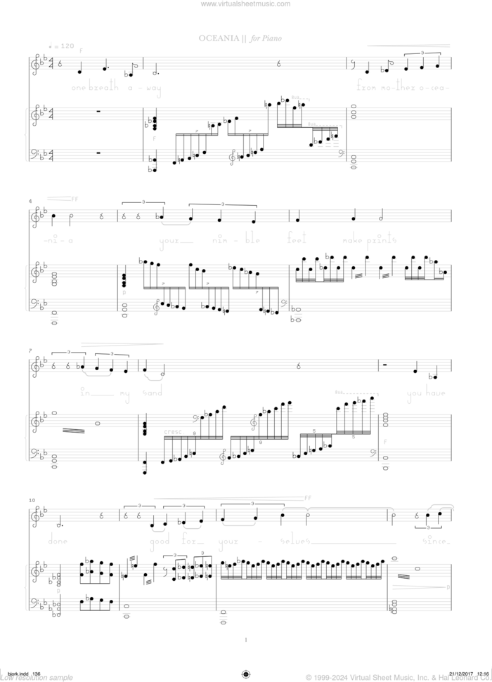 Oceania sheet music for voice and piano by Bjork Gudmundsdottir and Sigurjon Sigurdsson, intermediate skill level