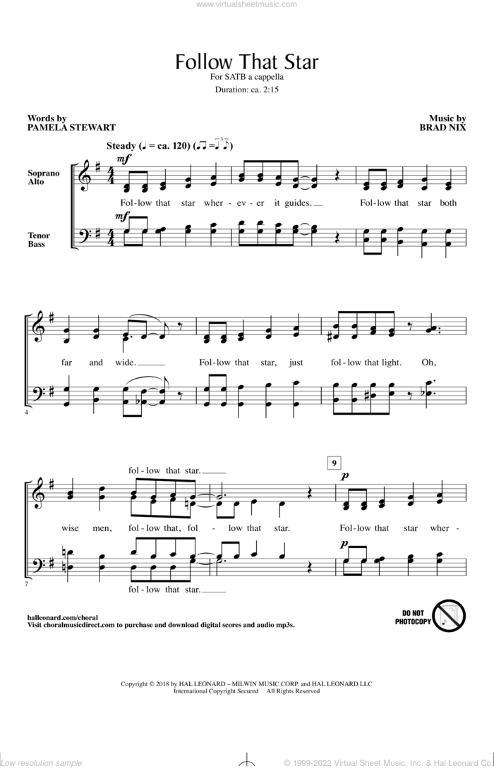 Follow That Star sheet music for choir (SATB: soprano, alto, tenor, bass) by Brad Nix and Pamela Stewart, intermediate skill level