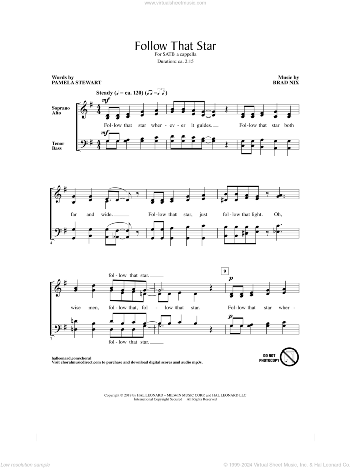 Follow That Star sheet music for choir (SATB: soprano, alto, tenor, bass) by Brad Nix and Pamela Stewart, intermediate skill level