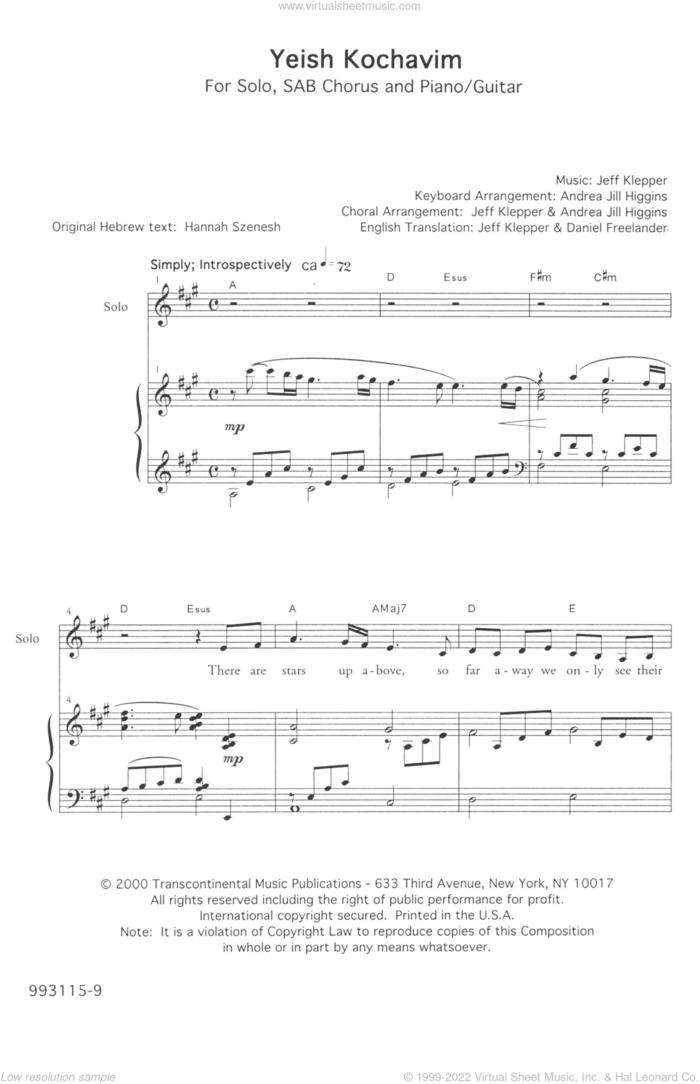 Yeish Kochavim (There Are Stars) sheet music for choir (3-Part Mixed) by Andrea Jill Higgins and Jeffrey Klepper, intermediate skill level