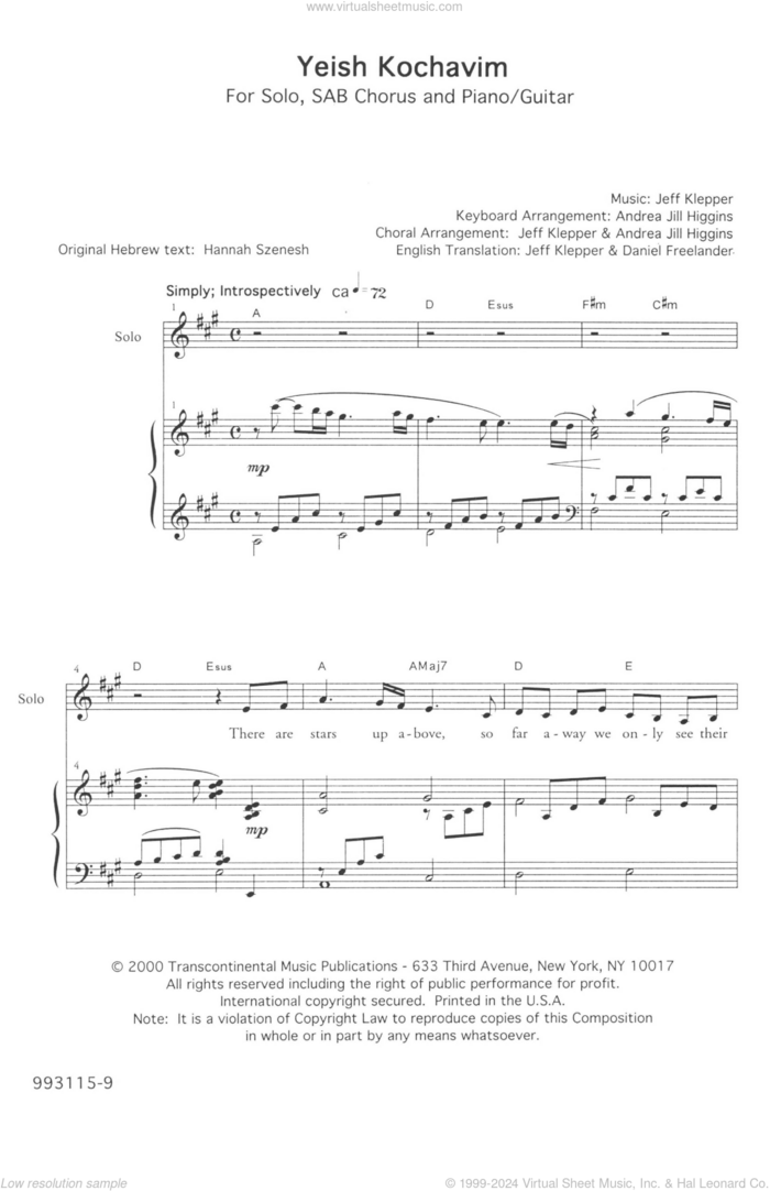 Yeish Kochavim (There Are Stars) sheet music for choir (3-Part Mixed) by Andrea Jill Higgins and Jeffrey Klepper, intermediate skill level