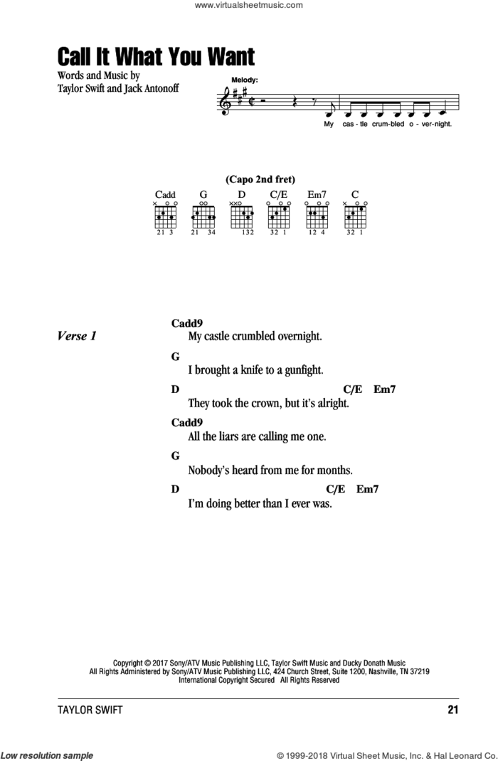 Call It What You Want sheet music for guitar (chords) by Taylor Swift and Jack Antonoff, intermediate skill level