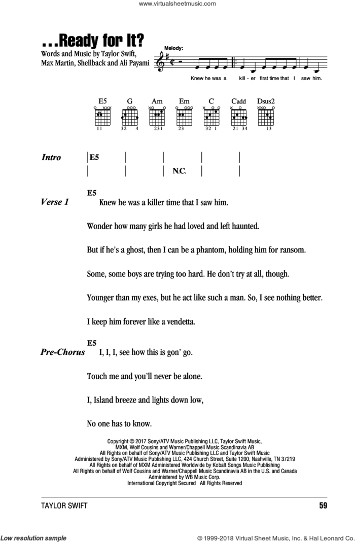 ...Ready For It? sheet music for guitar (chords) by Taylor Swift, Ali Payami, Max Martin and Shellback, intermediate skill level