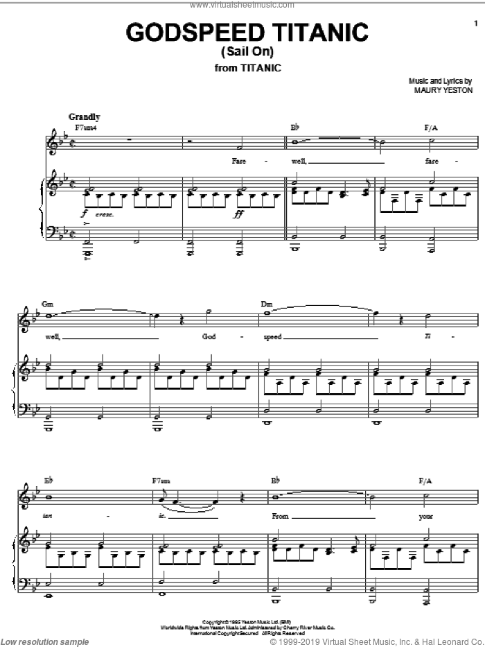 Godspeed Titanic (Sail On) sheet music for voice, piano or guitar by Maury Yeston, intermediate skill level