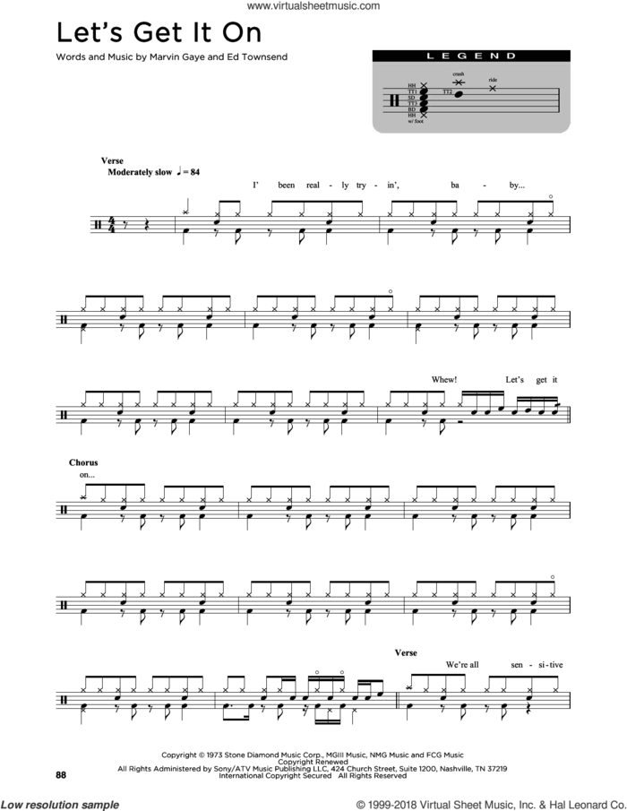Let's Get It On sheet music for drums (percussions) by Marvin Gaye and Ed Townsend, intermediate skill level