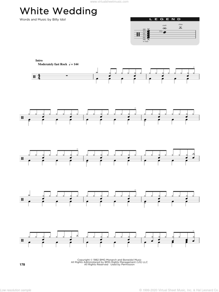 White Wedding sheet music for drums (percussions) by Billy Idol, intermediate skill level