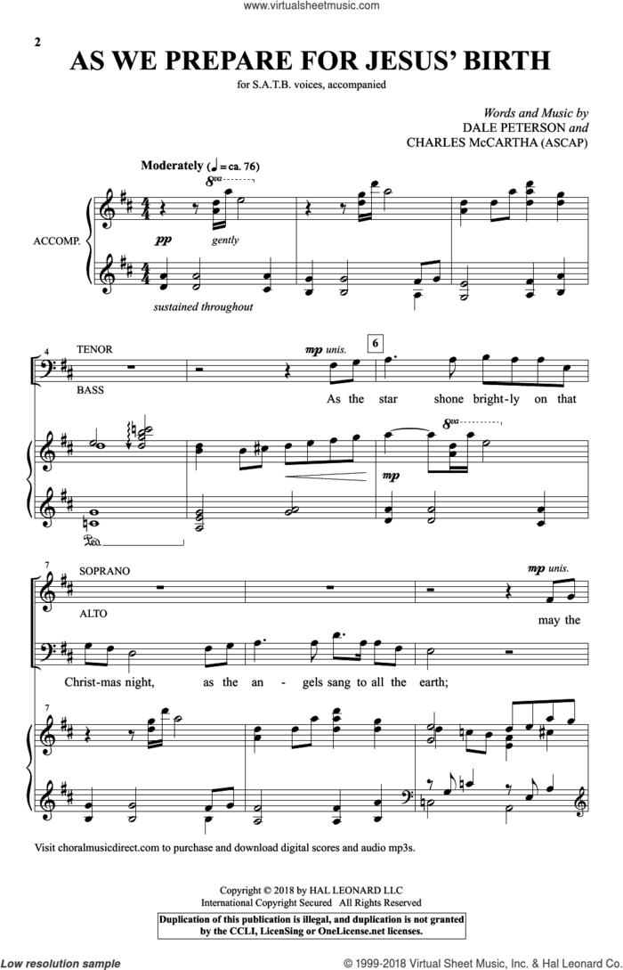 As We Prepare For Jesus' Birth sheet music for choir (SATB: soprano, alto, tenor, bass) by Charles McCartha and Dale Peterson, intermediate skill level