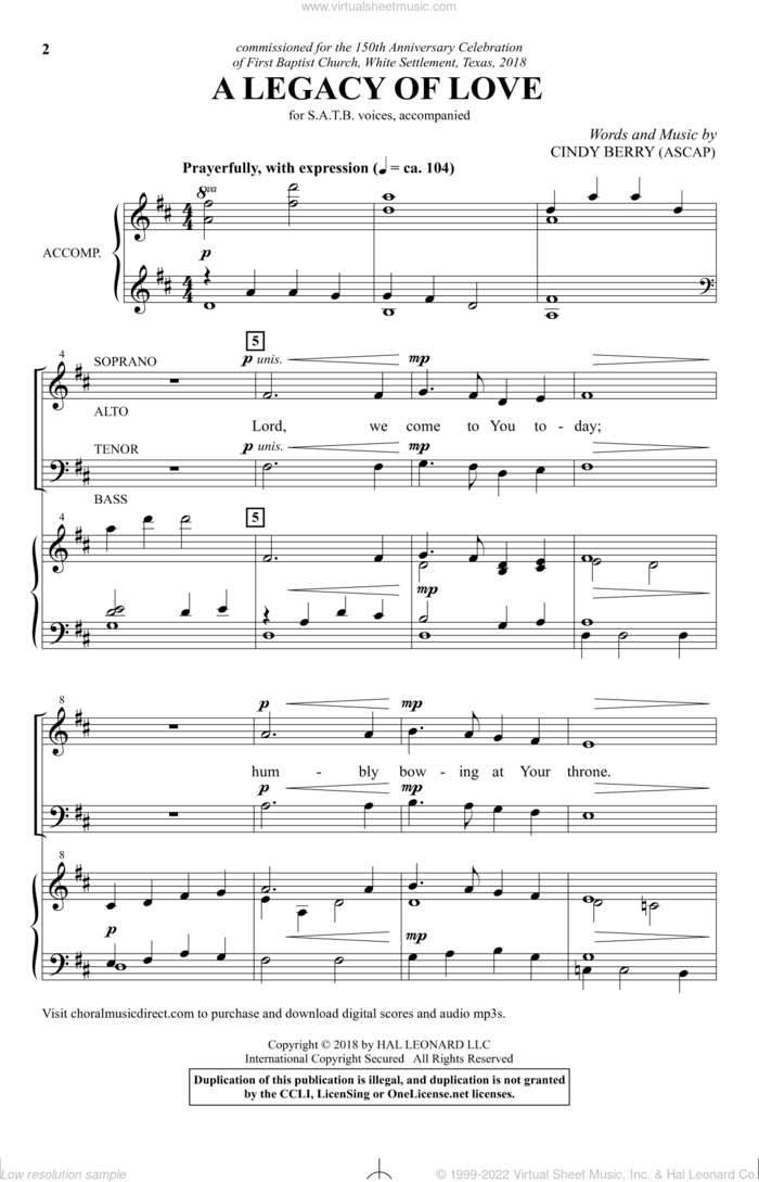 A Legacy Of Love sheet music for choir (SATB: soprano, alto, tenor, bass) by Cindy Berry, intermediate skill level