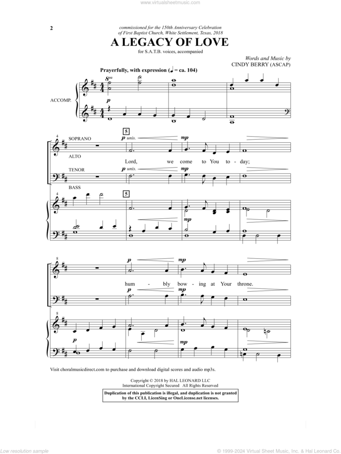 A Legacy Of Love sheet music for choir (SATB: soprano, alto, tenor, bass) by Cindy Berry, intermediate skill level