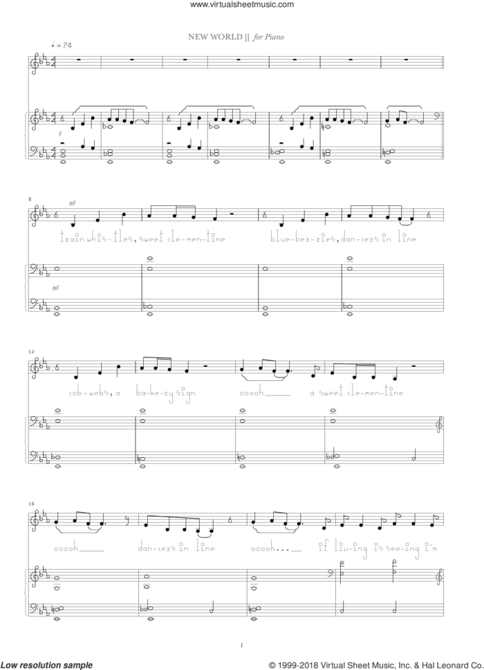 New World sheet music for voice and piano by Bjork Gudmundsdottir, Lars Von Tirer and Sigurjon Sigurdsson, intermediate skill level