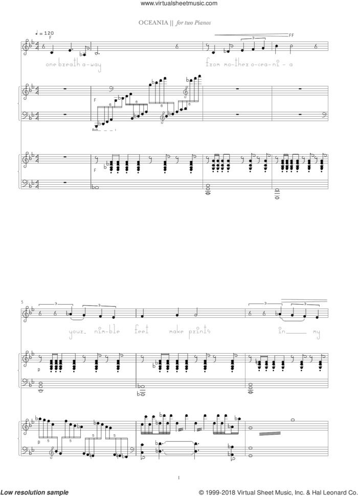 Oceania (for 2 pianos) sheet music for piano four hands by Bjork Gudmundsdottir and Sigurjon Sigurdsson, intermediate skill level