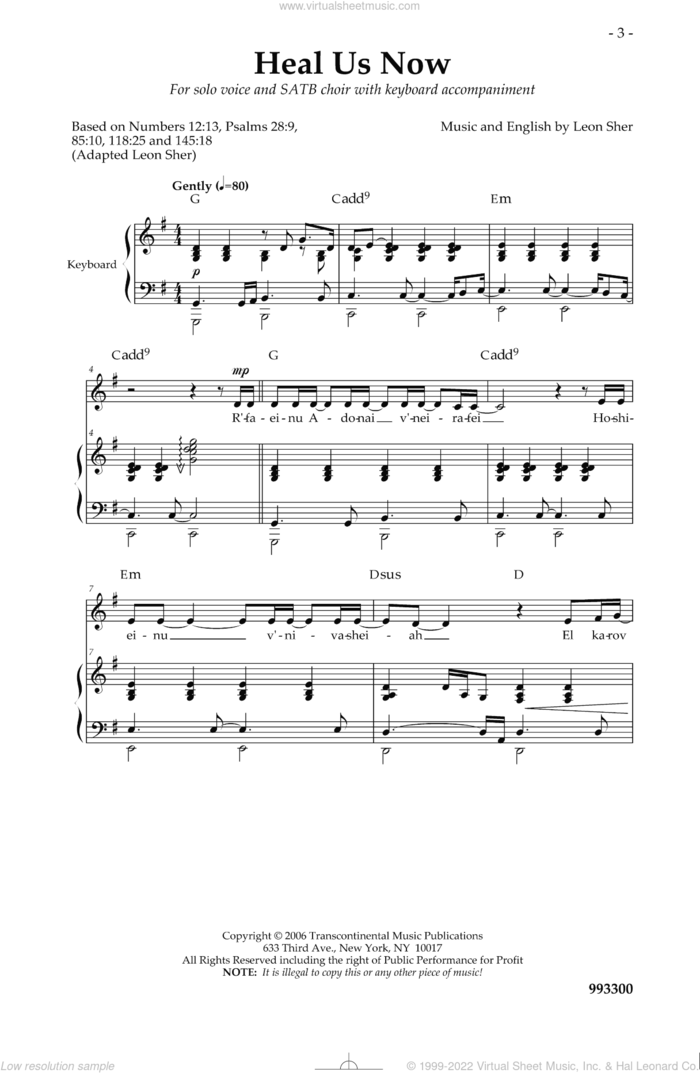 Heal Us Now sheet music for choir (SATB: soprano, alto, tenor, bass) by Leon Sher, intermediate skill level