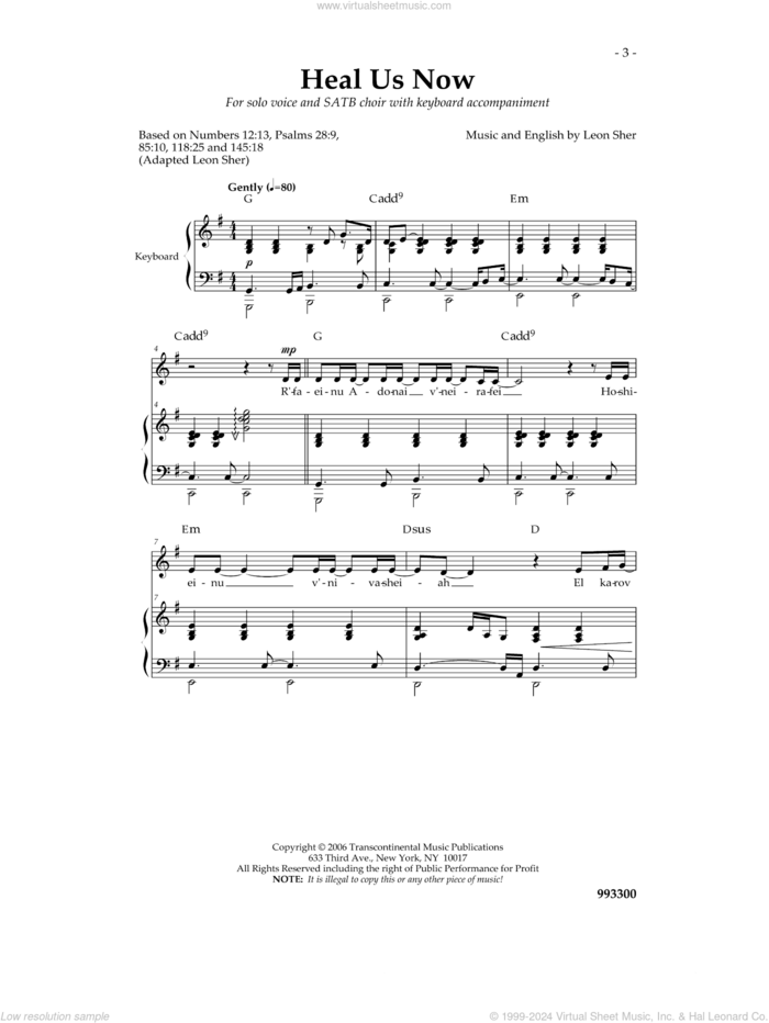 Heal Us Now sheet music for choir (SATB: soprano, alto, tenor, bass) by Leon Sher, intermediate skill level