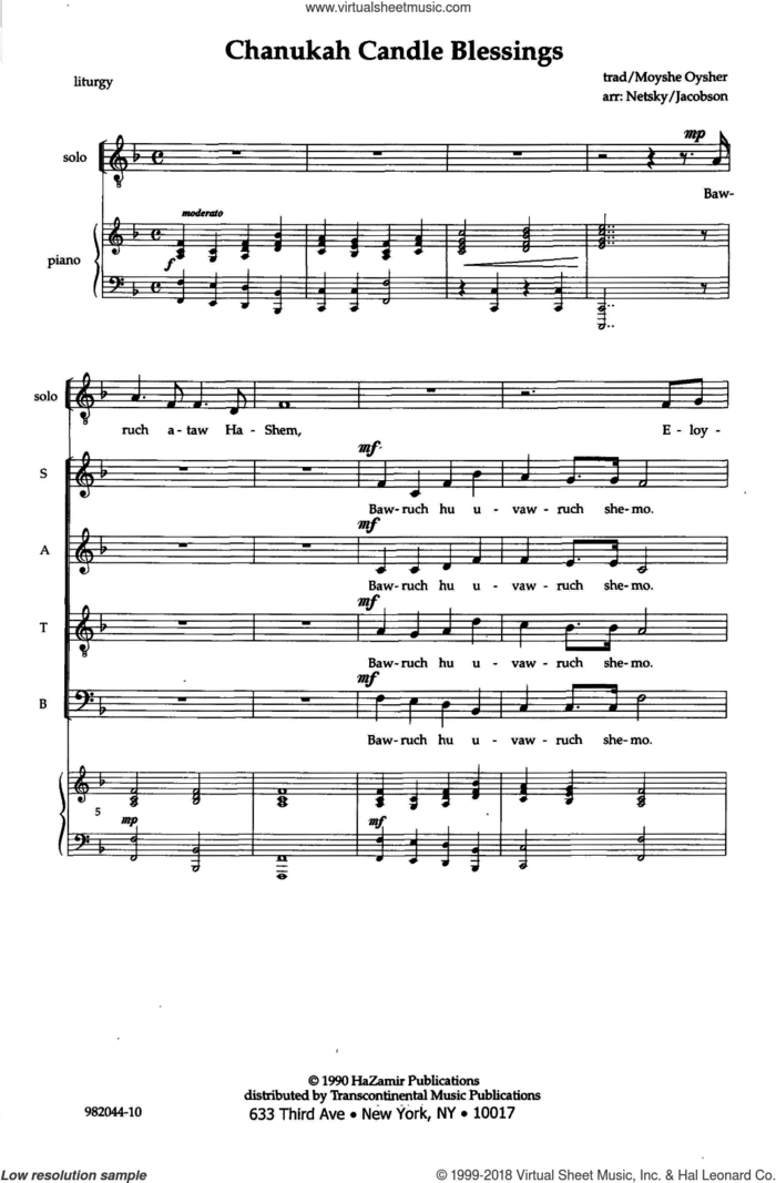 Candle Blessings For Chanukah sheet music for choir (SATB: soprano, alto, tenor, bass) by Joshua Jacobson, intermediate skill level