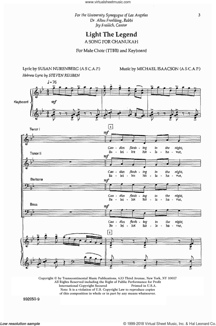 Light The Legend sheet music for choir (TTBB: tenor, bass) by Michael Isaacson, intermediate skill level