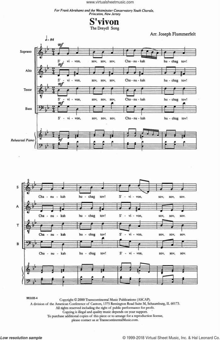S'vivon Rehearsal sheet music for choir (SATB: soprano, alto, tenor, bass) by Joseph Flummerfelt, intermediate skill level