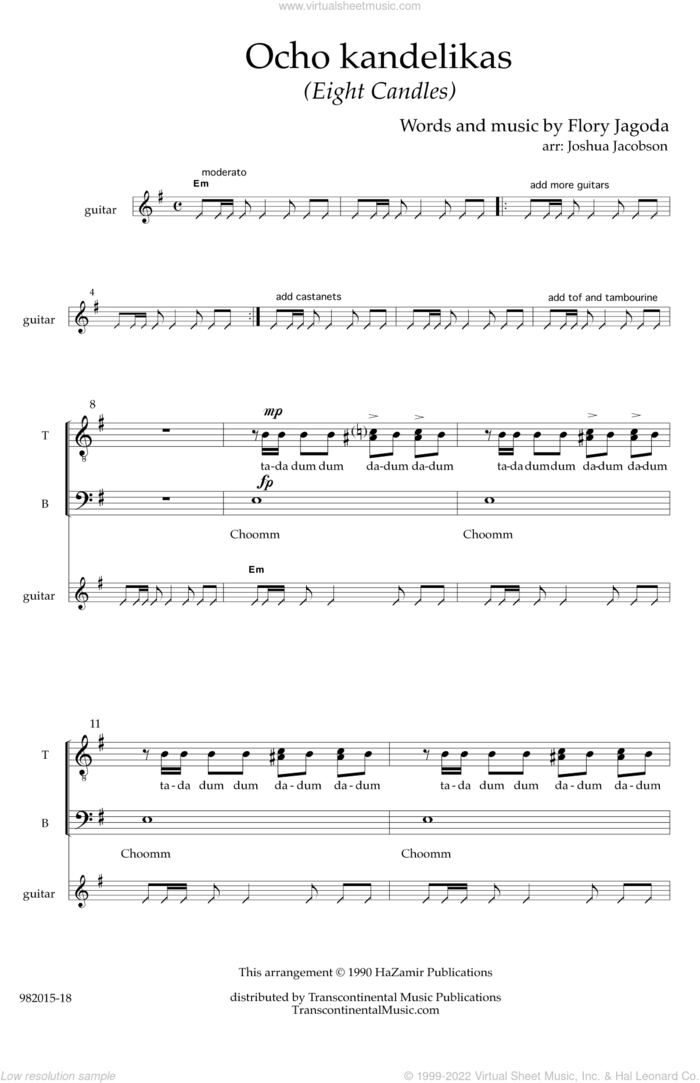 Ocho Kandelikas (8 Candles) sheet music for choir (SATB: soprano, alto, tenor, bass) by Flory Jagoda and Joshua Jacobson, intermediate skill level
